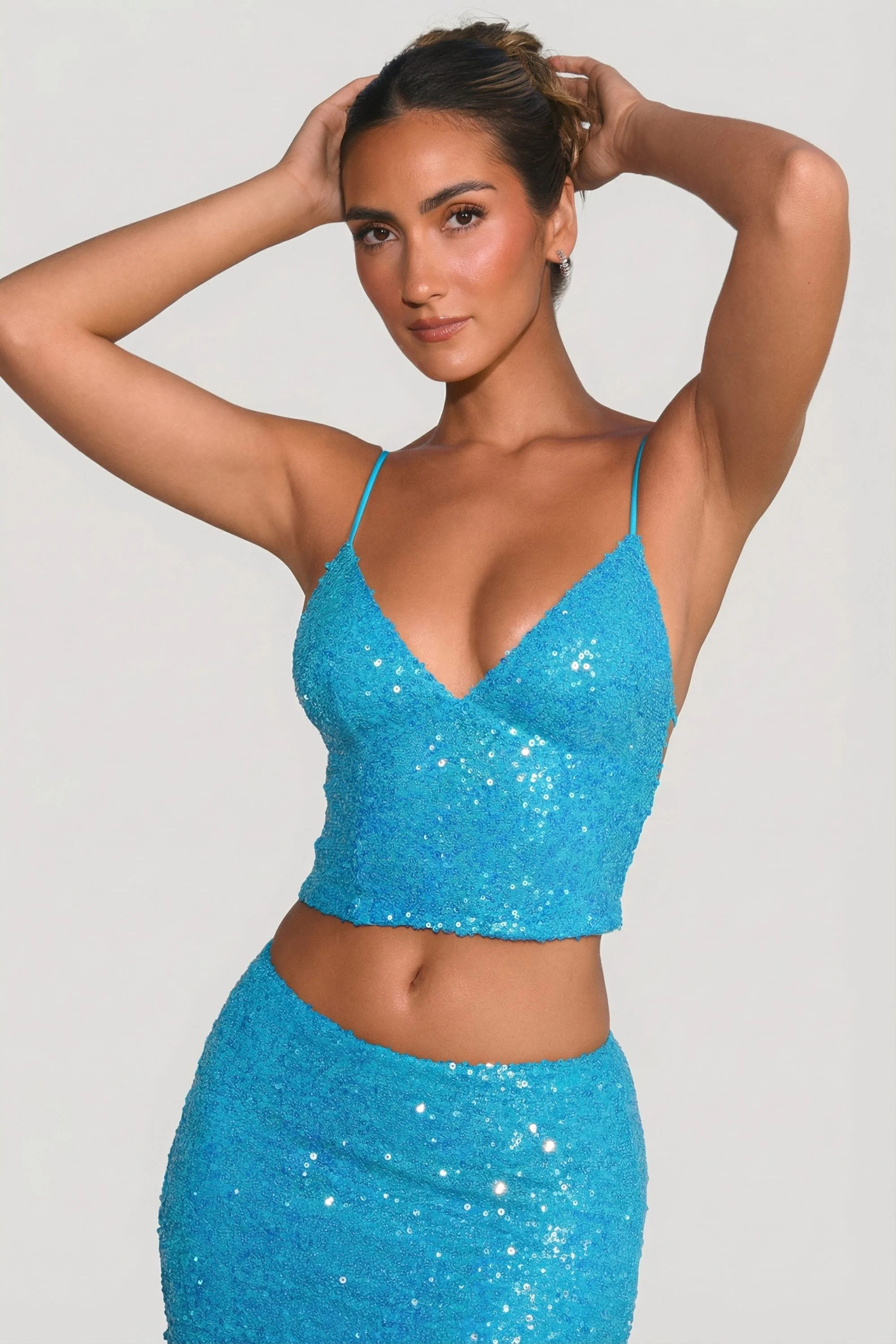 Embellished Open-Back Top in Turquoise - Image 2