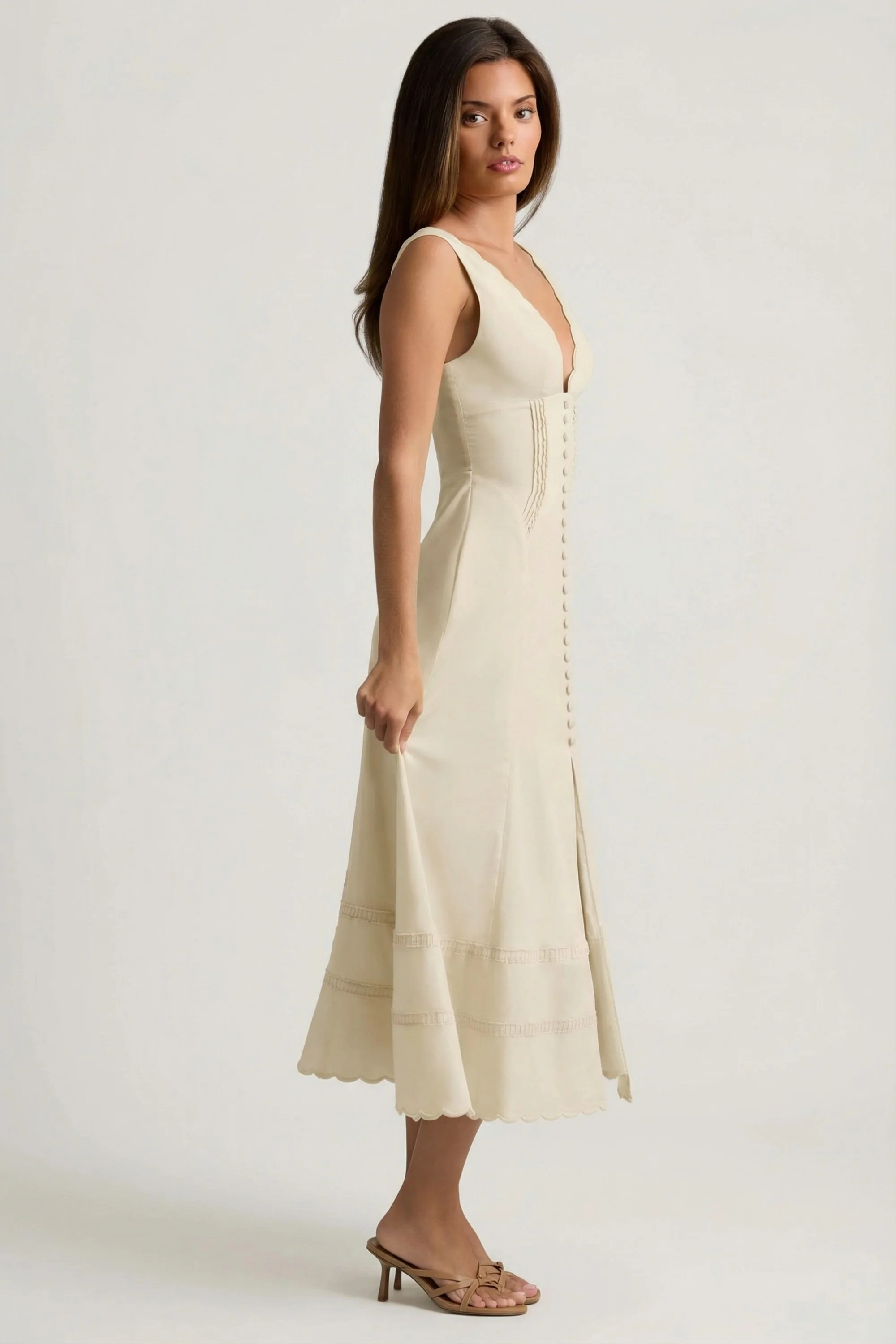 Cotton-Poplin A-Line Midaxi Dress in Ivory - Image 3