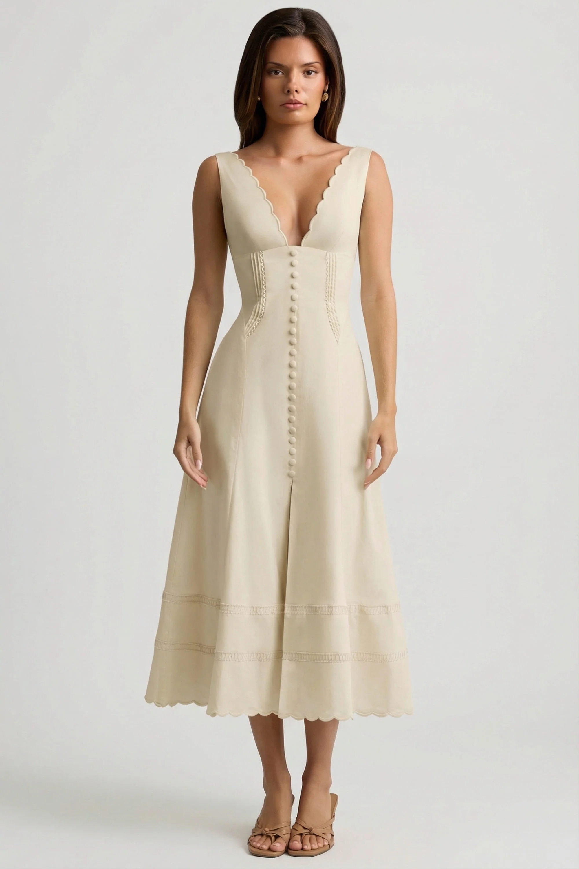 Cotton-Poplin A-Line Midaxi Dress in Ivory - Image 7
