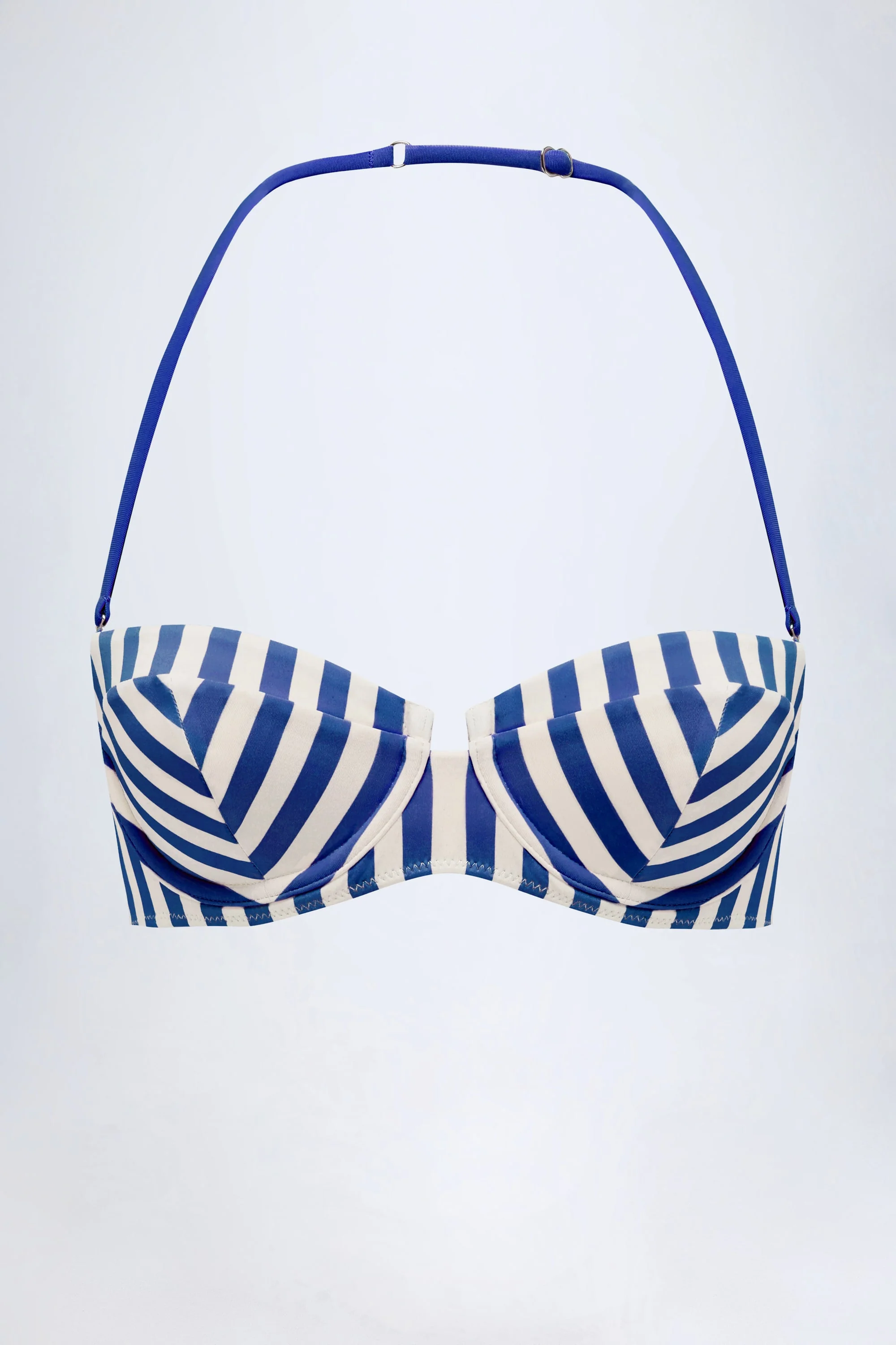 Underwired Halterneck Balconette Bikini Top in Marine Blue Stripe - Image 2