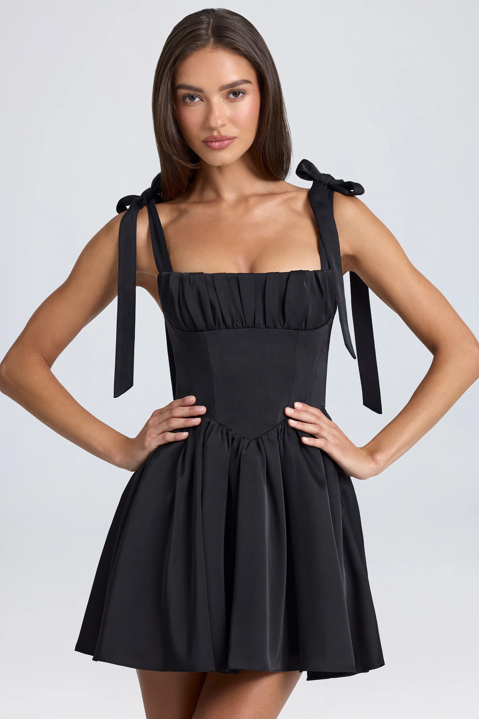 Draped Corset Mini Dress in Black - Image 6