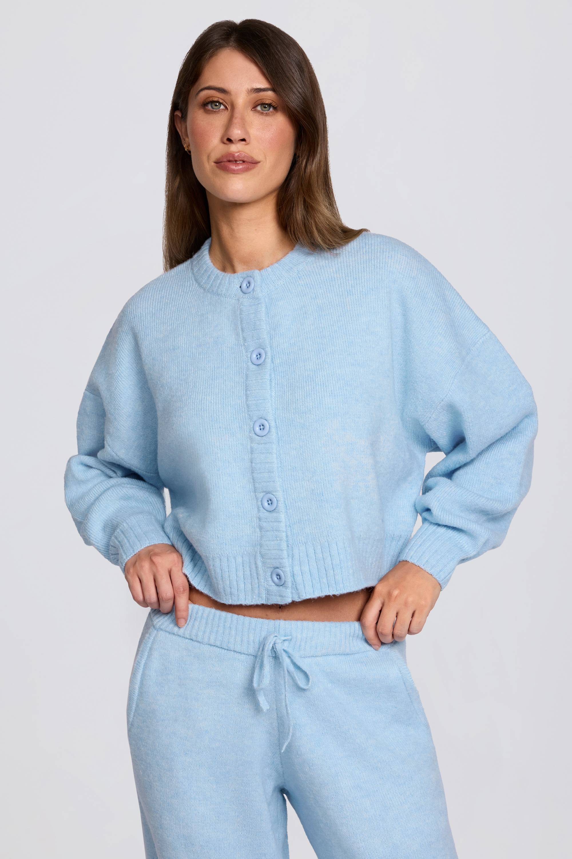 Knit Cropped Cardigan in Powder Blue - Image 7