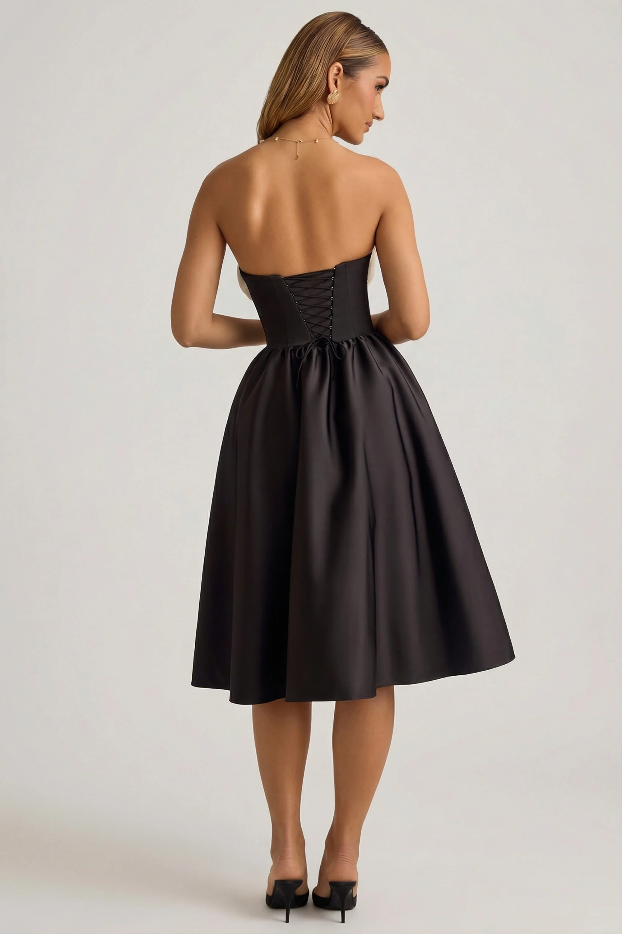 Strapless Corset Midi Dress in Black - Image 2