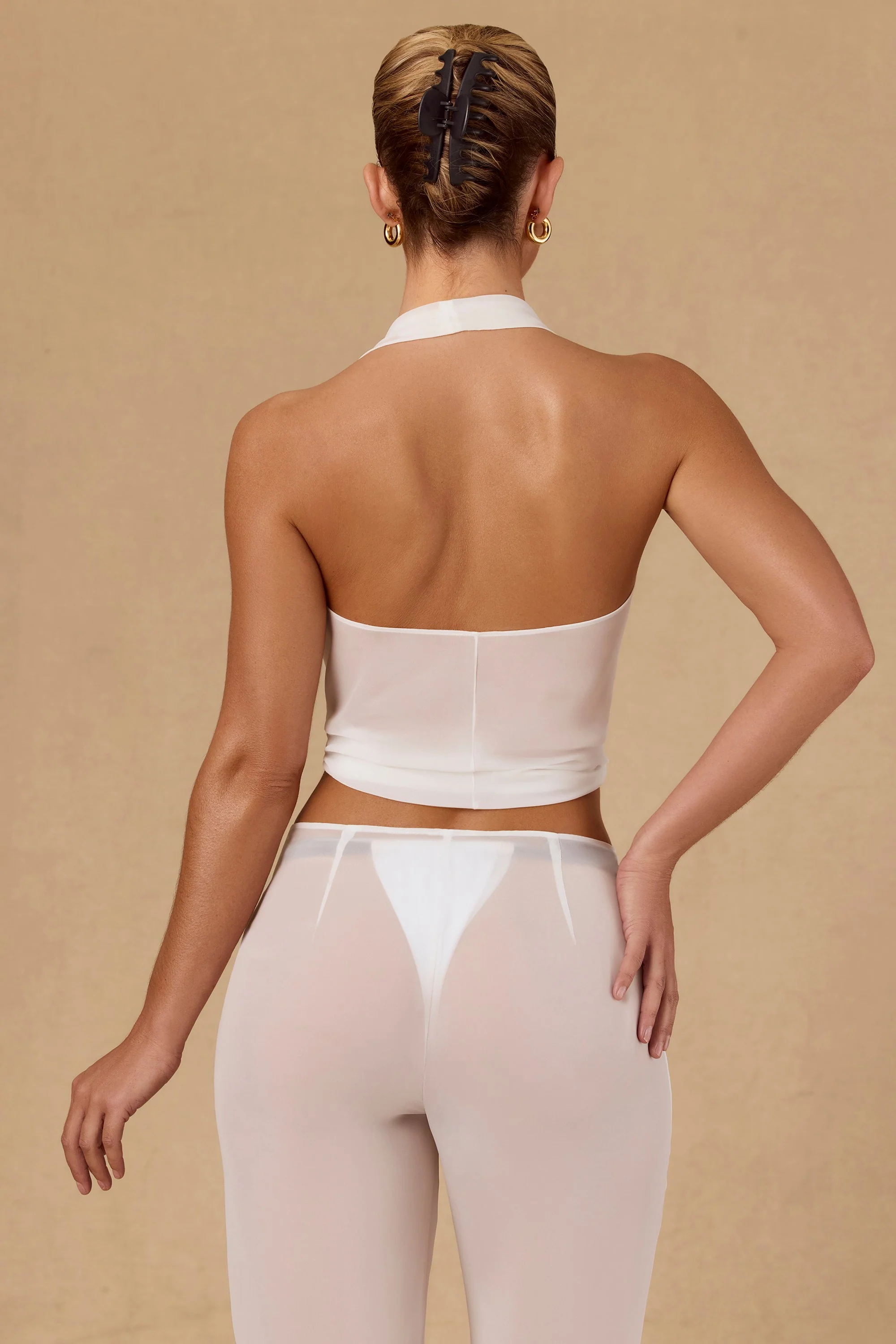 Tie-Front Halterneck Crop Top in White - Image 2