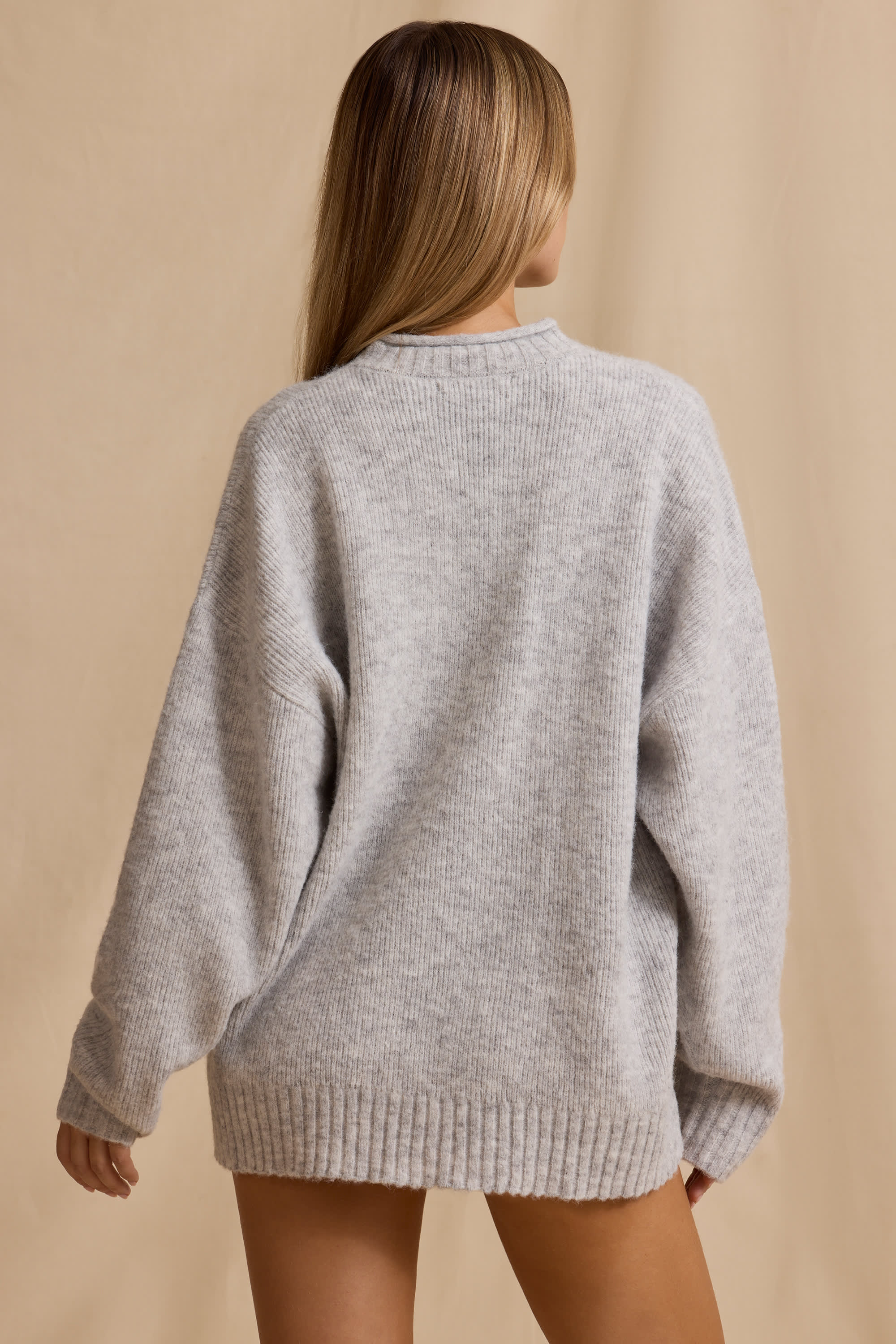 Ribbed Knit Oversized Jumper in Ice Marl - Image 2