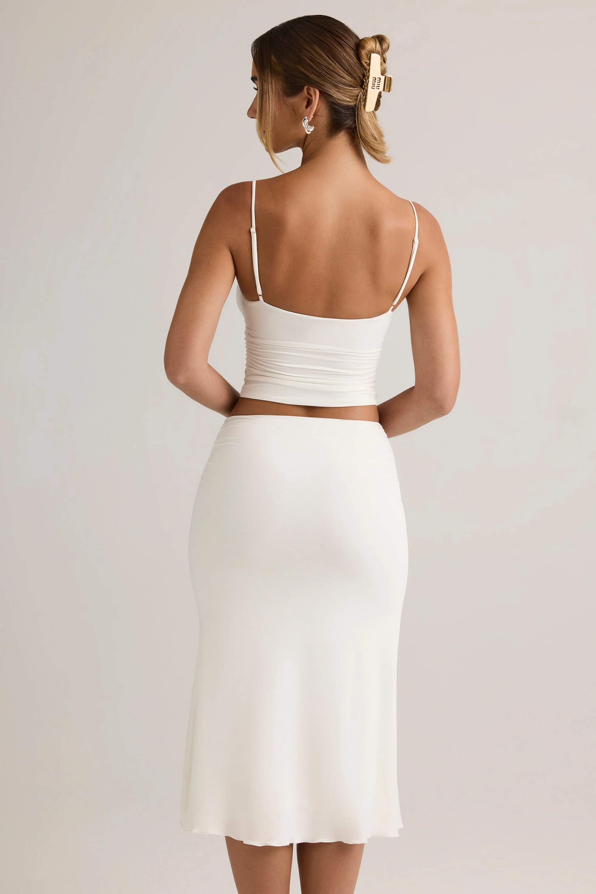 Modal Ruched Mid-Rise Midaxi Skirt in White - Image 2
