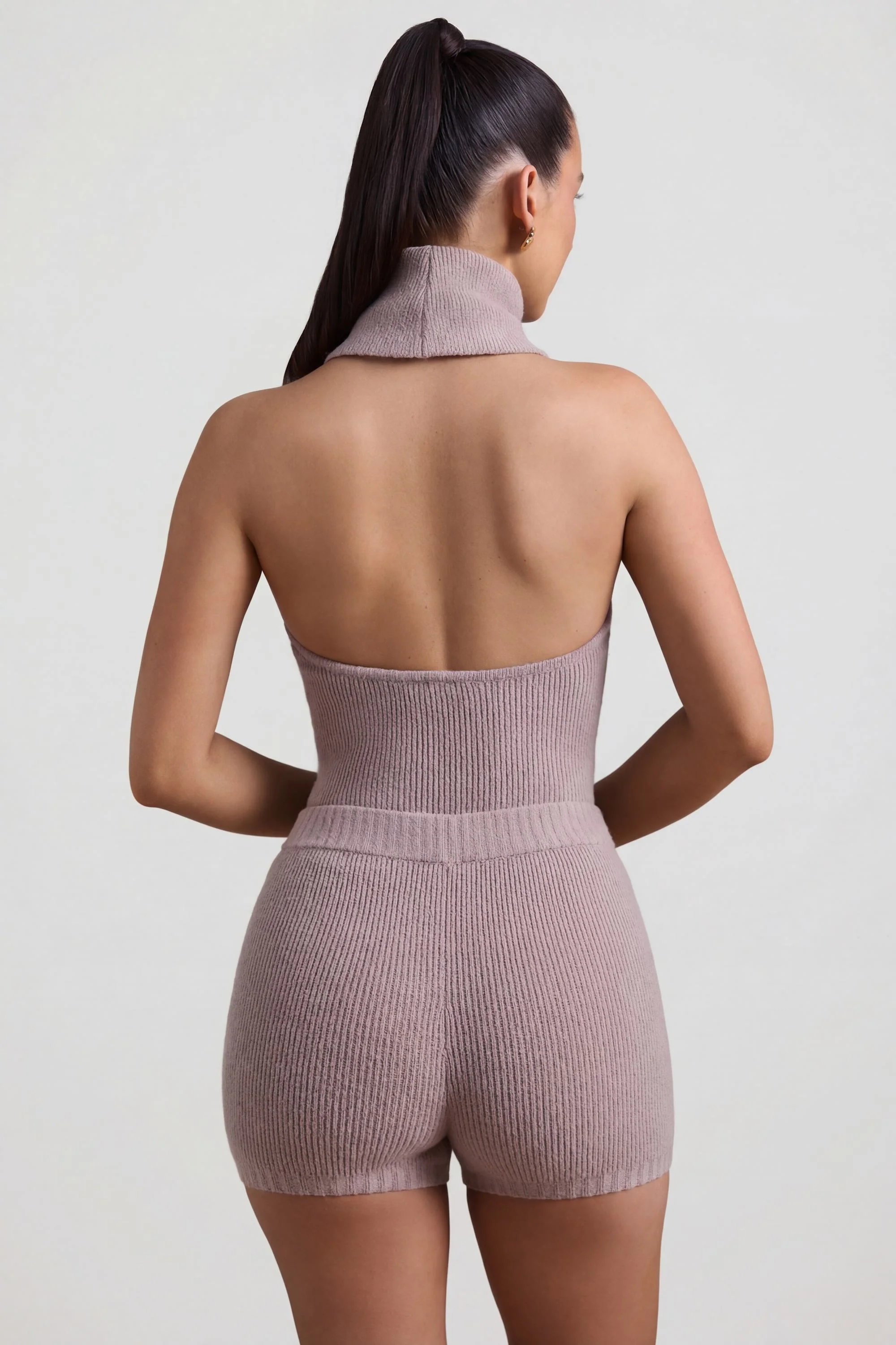 Ribbed-Knit Shorts in Taupe - Image 2