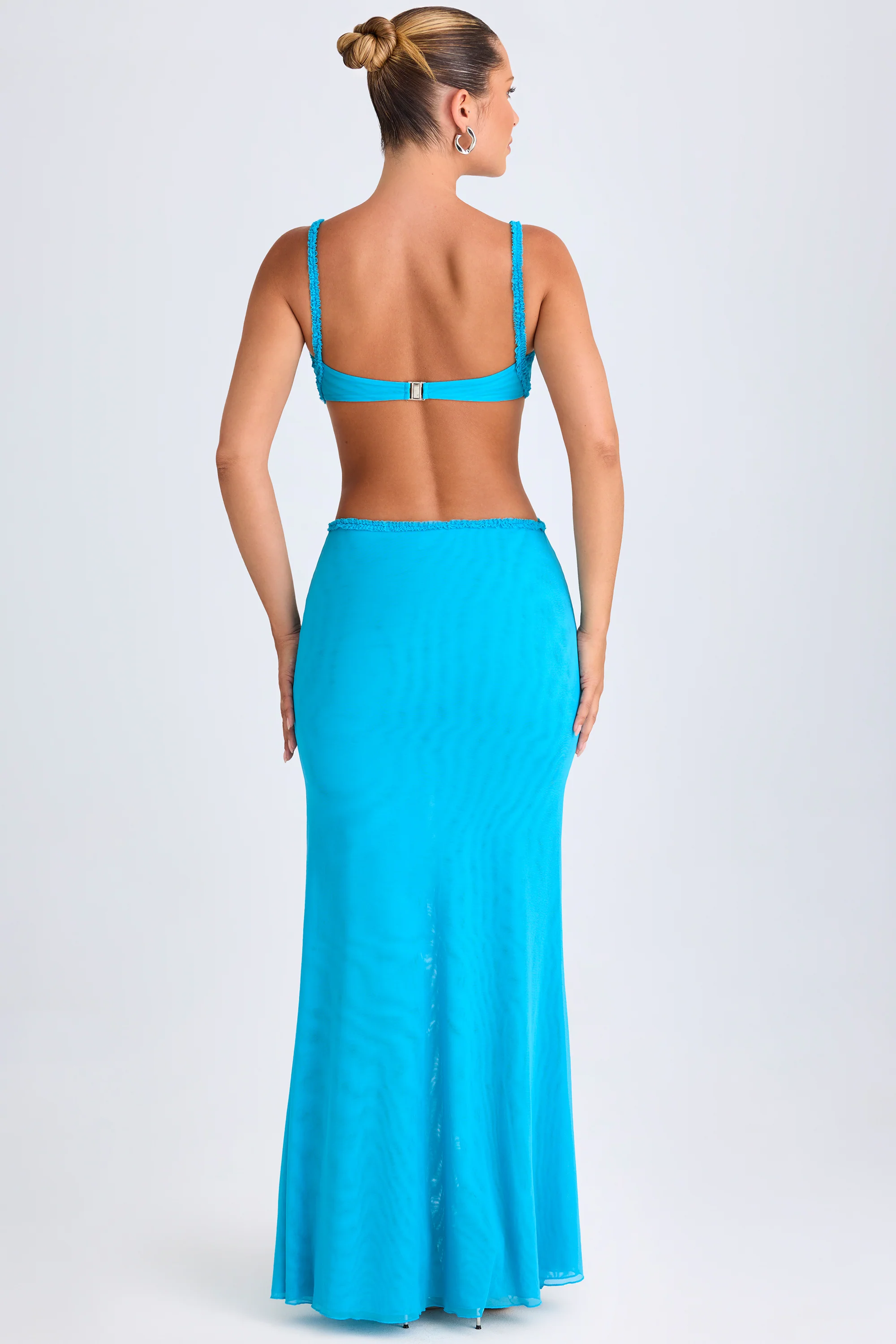 Ruffle-Appliqué Cut-Out Maxi Dress in Aqua Blue - Image 2