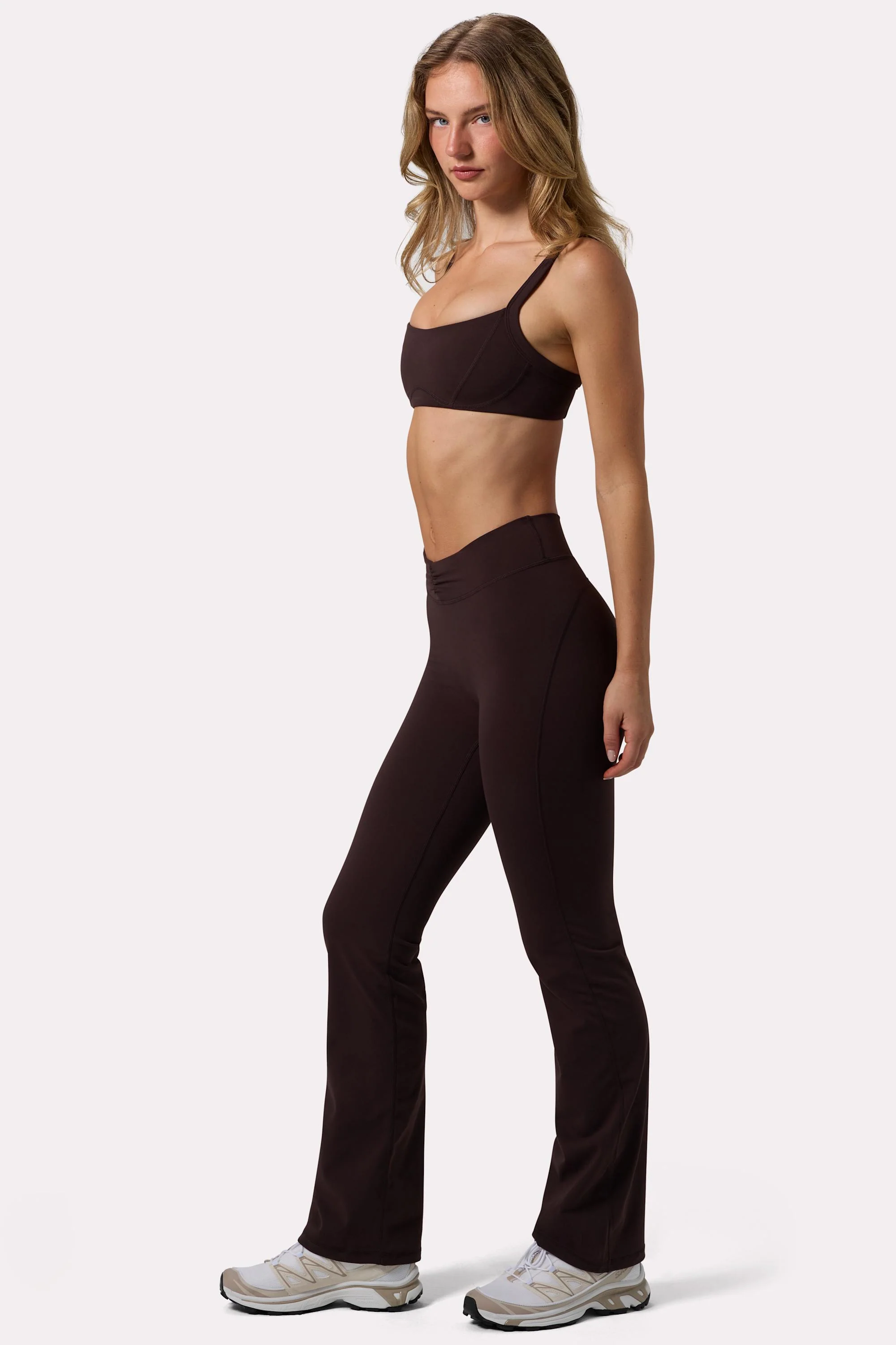 Soft Active Ruched Flared Trousers in Espresso - Image 3