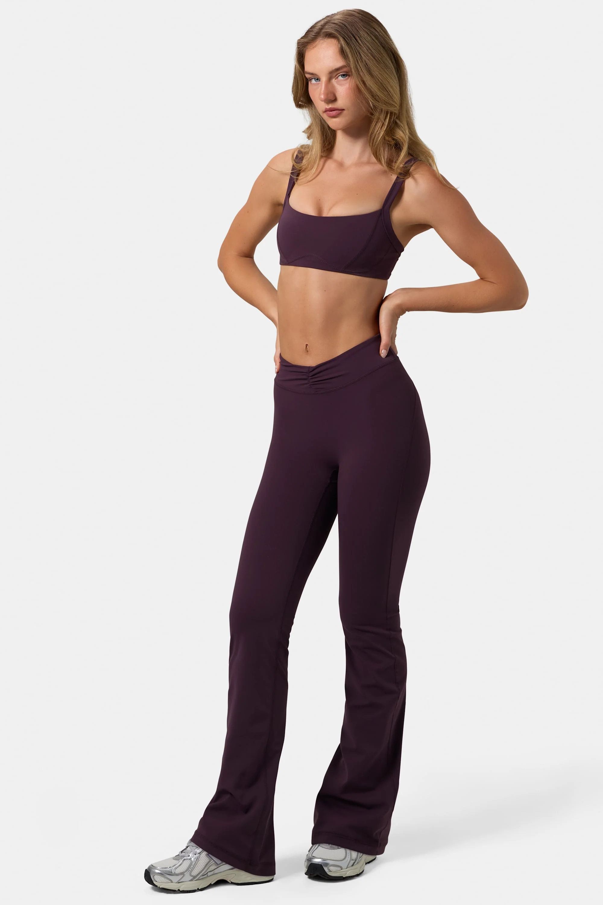 Soft Active Ruched Flared Trousers in Plum - Image 4