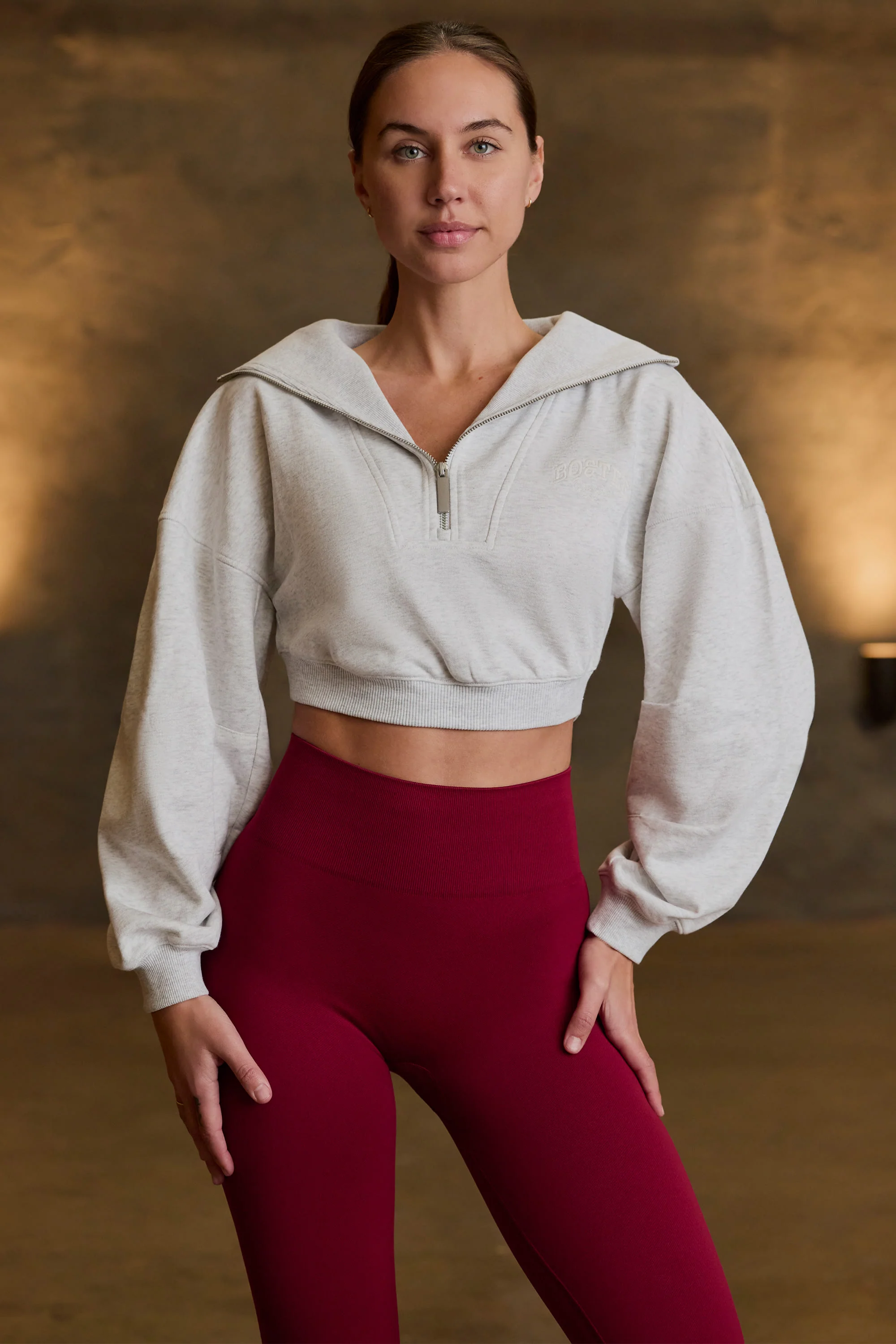 Quarter-Zip Cropped Sweatshirt in Grey Marl - Image 2